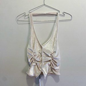 CIDER Button Up Beige Halter Waistcoat Top
